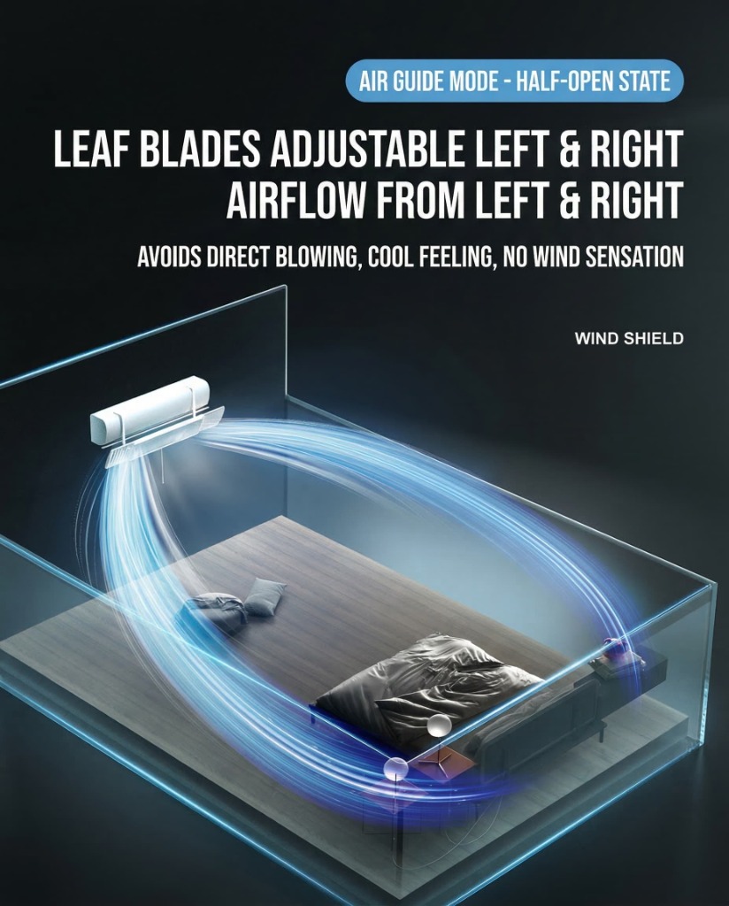 Air guide mode in bedroom - half-open state with side airflow